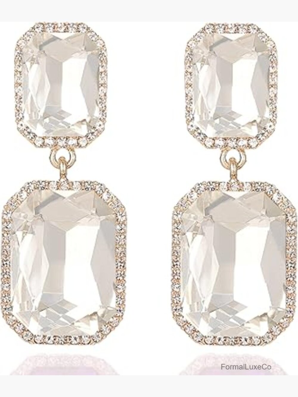 Vintage Rhinestone Drop Dangle Earrings Large Crystal Rectangle Statement